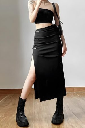 Style Core Aesthetics, New Style Trends - Dark Academia High Split Midi Skirt