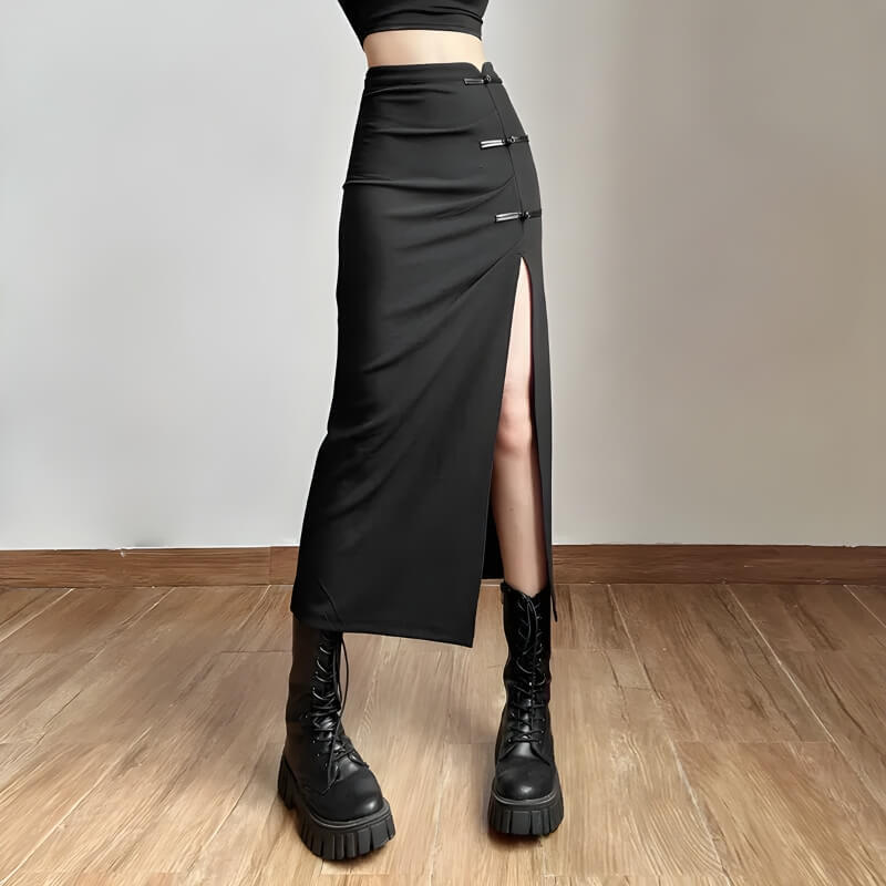 Style Core Aesthetics, New Style Trends - Dark Academia High Split Midi Skirt