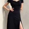 Style Core Aesthetics, New Style Trends - Dark Academia Leg Split Midi Dress