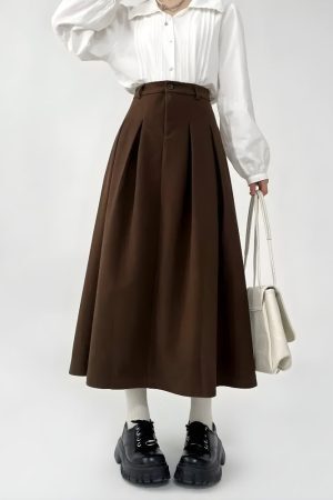 Style Core Aesthetics, New Style Trends - Dark Academia Pleated Midi Skirt