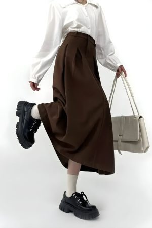 Style Core Aesthetics, New Style Trends - Dark Academia Pleated Midi Skirt