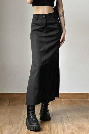 Style Core Aesthetics, New Style Trends - Dark Academia Side Slit Maxi Skirt