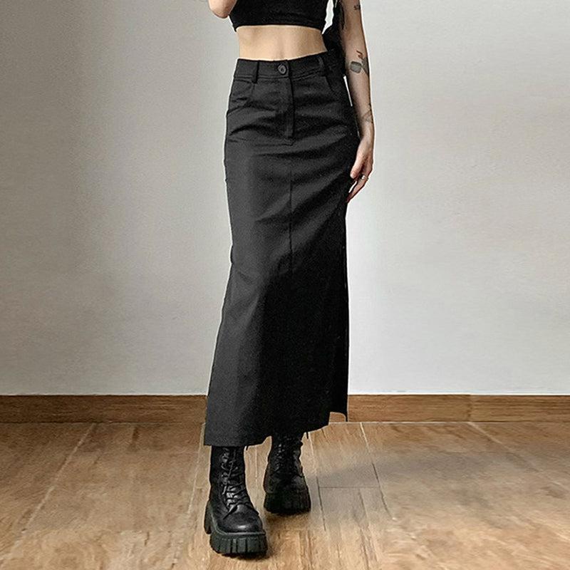 Style Core Aesthetics, New Style Trends - Dark Academia Side Slit Maxi Skirt