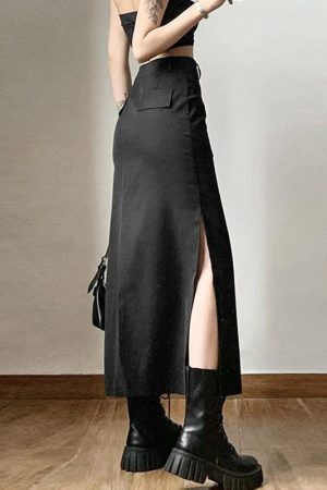 Style Core Aesthetics, New Style Trends - Dark Academia Side Slit Maxi Skirt