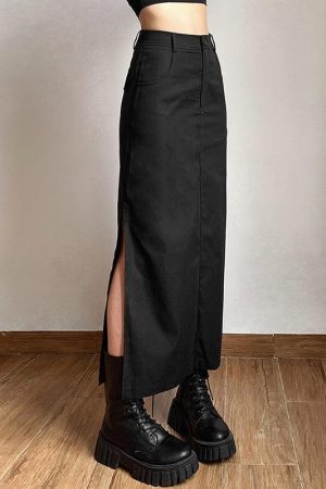 Style Core Aesthetics, New Style Trends - Dark Academia Side Slit Maxi Skirt