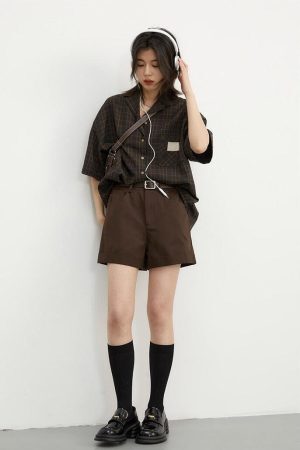 Style Core Aesthetics, New Style Trends - Dark Academia V-Neck Plaid Shirt