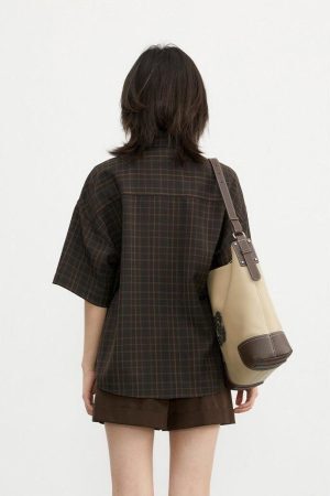 Style Core Aesthetics, New Style Trends - Dark Academia V-Neck Plaid Shirt