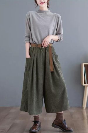 Style Core Aesthetics, New Style Trends - Dark Academia Wide Leg Corduroy Pants