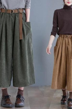 Style Core Aesthetics, New Style Trends - Dark Academia Wide Leg Corduroy Pants