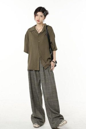 Style Core Aesthetics, New Style Trends - Dark Academia Wide Leg Plaid Pants