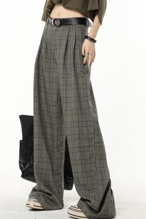 Style Core Aesthetics, New Style Trends - Dark Academia Wide Leg Plaid Pants