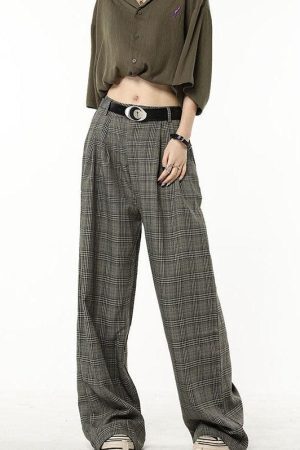 Style Core Aesthetics, New Style Trends - Dark Academia Wide Leg Plaid Pants