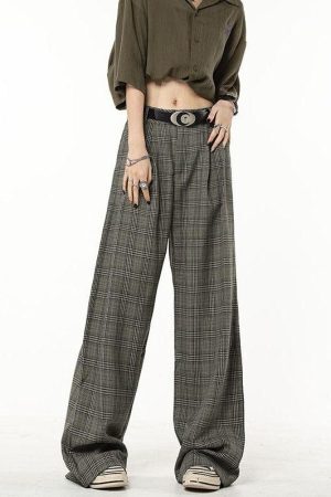 Style Core Aesthetics, New Style Trends - Dark Academia Wide Leg Plaid Pants