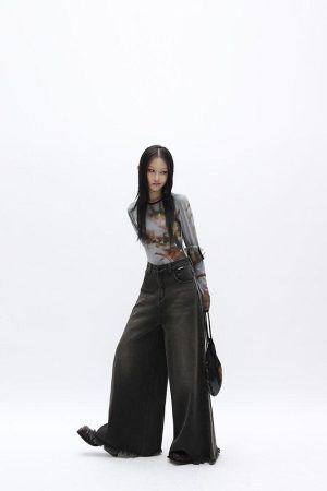 Style Core Aesthetics, New Style Trends - Dark Wash Distressed Wide Leg Jeans