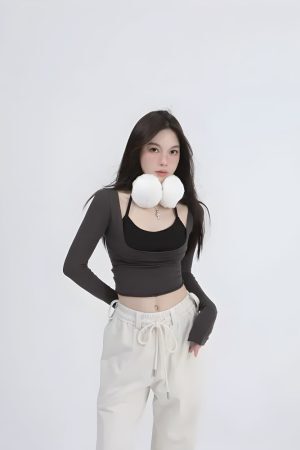 Style Core Aesthetics, New Style Trends - Deep Scoop Neck Two Piece Set Top