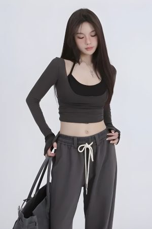 Style Core Aesthetics, New Style Trends - Deep Scoop Neck Two Piece Set Top