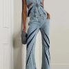 Style Core Aesthetics, New Style Trends - Denim Cut Out Tube Top & Patch Jeans Two Piece Set