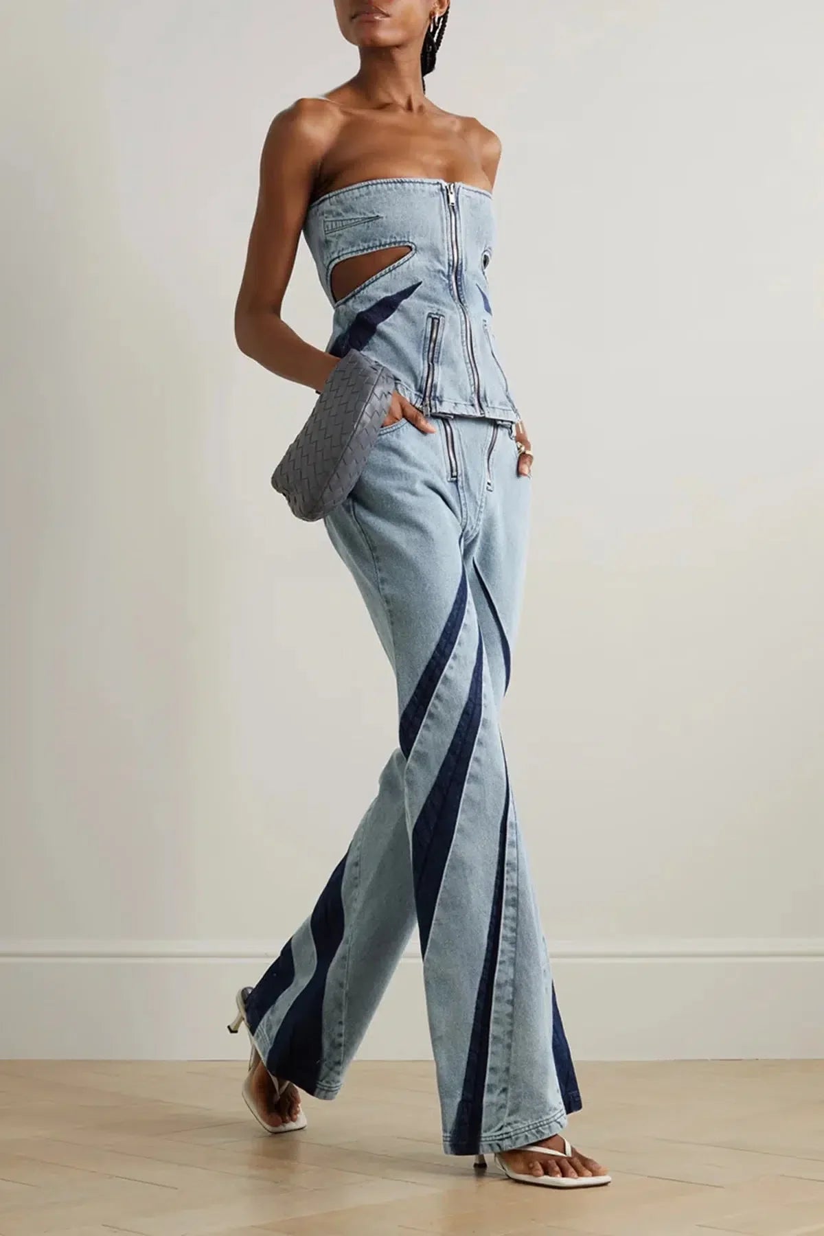 Style Core Aesthetics, New Style Trends - Denim Cut Out Tube Top & Patch Jeans Two Piece Set Style Core Aesthetics, New Style Trends - Denim Cut Out Tube Top & Patch Jeans Two Piece Set