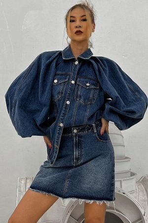 Style Core Aesthetics, New Style Trends - Denim Jacket & Skirt Two Piece Set
