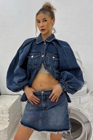 Style Core Aesthetics, New Style Trends - Denim Jacket & Skirt Two Piece Set