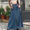 Style Core Aesthetics, New Style Trends - Denim Slit Frayed Hem Maxi Skirt