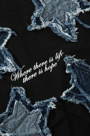 Style Core Aesthetics, New Style Trends - Denim Star Patchwork Tee