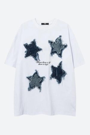Style Core Aesthetics, New Style Trends - Denim Star Patchwork Tee