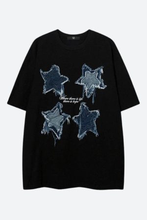 Style Core Aesthetics, New Style Trends - Denim Star Patchwork Tee