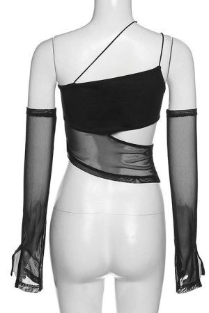 Style Core Aesthetics, New Style Trends - Detachable Sleeved Mesh Halter Top