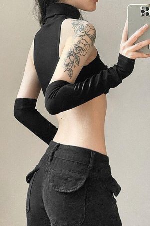 Style Core Aesthetics, New Style Trends - Detachable Sleeved Turtleneck Halter Top