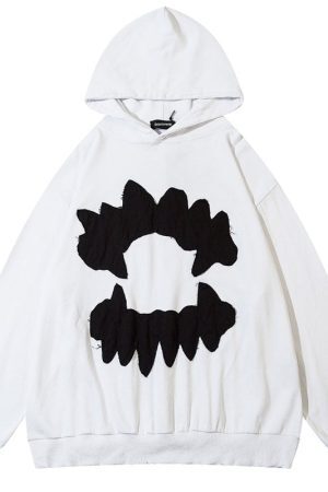 Style Core Aesthetics, New Style Trends - 'Devil Teeth' Embroidery Hoodie