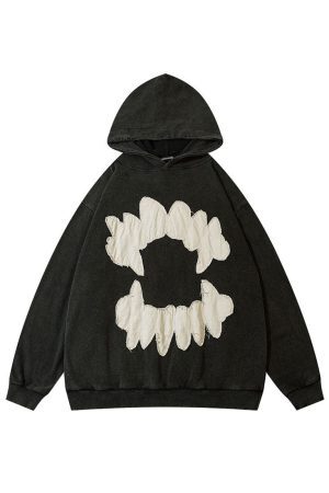 Style Core Aesthetics, New Style Trends - 'Devil Teeth' Embroidery Hoodie