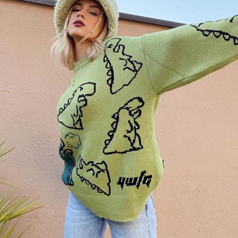 Style Core Aesthetics, New Style Trends - Dinosaur Knitted Sweater Style Core Aesthetics, New Style Trends - Dinosaur Knitted Sweater