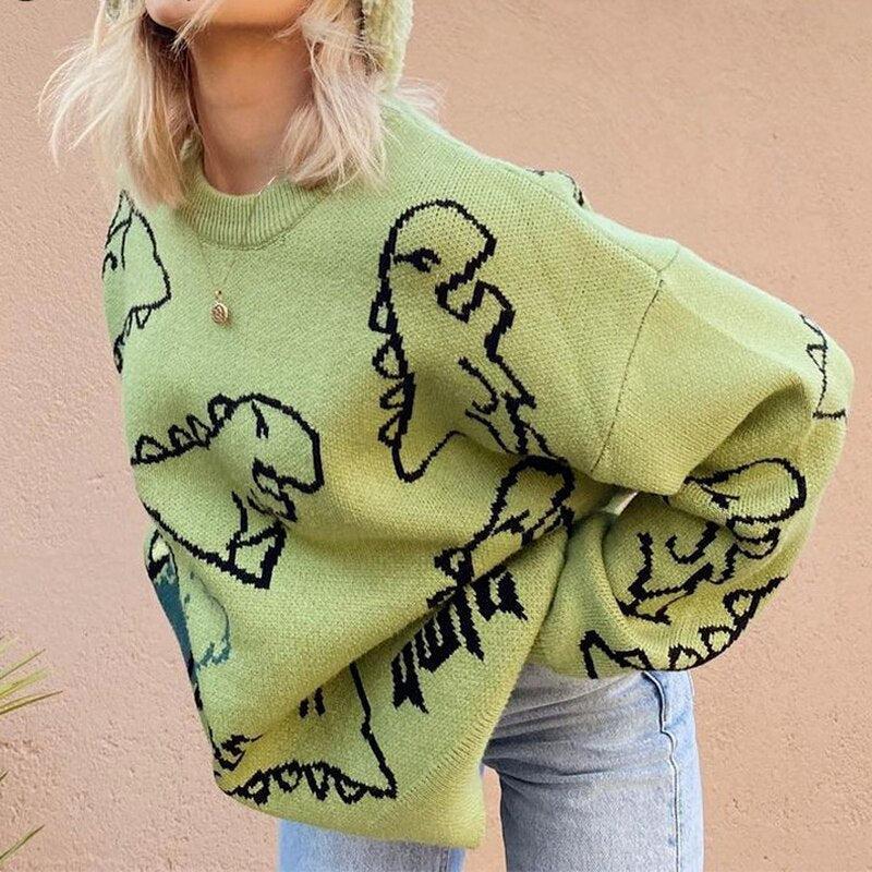 Style Core Aesthetics, New Style Trends - Dinosaur Knitted Sweater Style Core Aesthetics, New Style Trends - Dinosaur Knitted Sweater