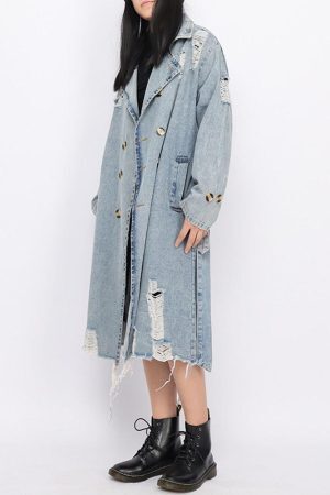 Style Core Aesthetics, New Style Trends - Distressed Denim Trench Coat