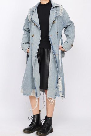 Style Core Aesthetics, New Style Trends - Distressed Denim Trench Coat