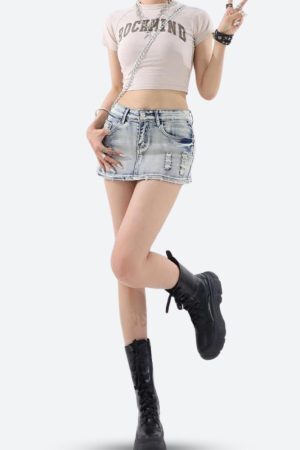 Style Core Aesthetics, New Style Trends - Distressed Low Rise Mini Skirt