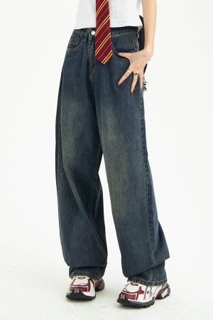 Style Core Aesthetics, New Style Trends - Distressed Pockets Wide Leg Baggy Jeans