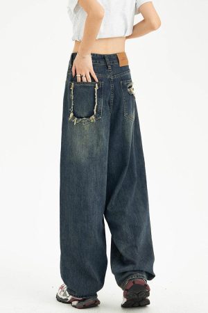 Style Core Aesthetics, New Style Trends - Distressed Pockets Wide Leg Baggy Jeans