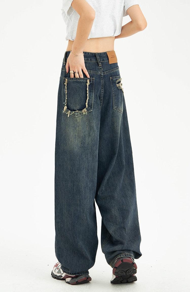 Style Core Aesthetics, New Style Trends - Distressed Pockets Wide Leg Baggy Jeans Style Core Aesthetics, New Style Trends - Distressed Pockets Wide Leg Baggy Jeans