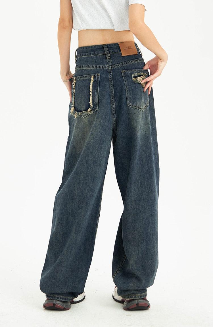 Style Core Aesthetics, New Style Trends - Distressed Pockets Wide Leg Baggy Jeans Style Core Aesthetics, New Style Trends - Distressed Pockets Wide Leg Baggy Jeans