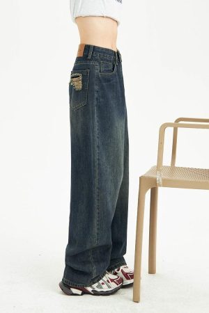 Style Core Aesthetics, New Style Trends - Distressed Pockets Wide Leg Baggy Jeans