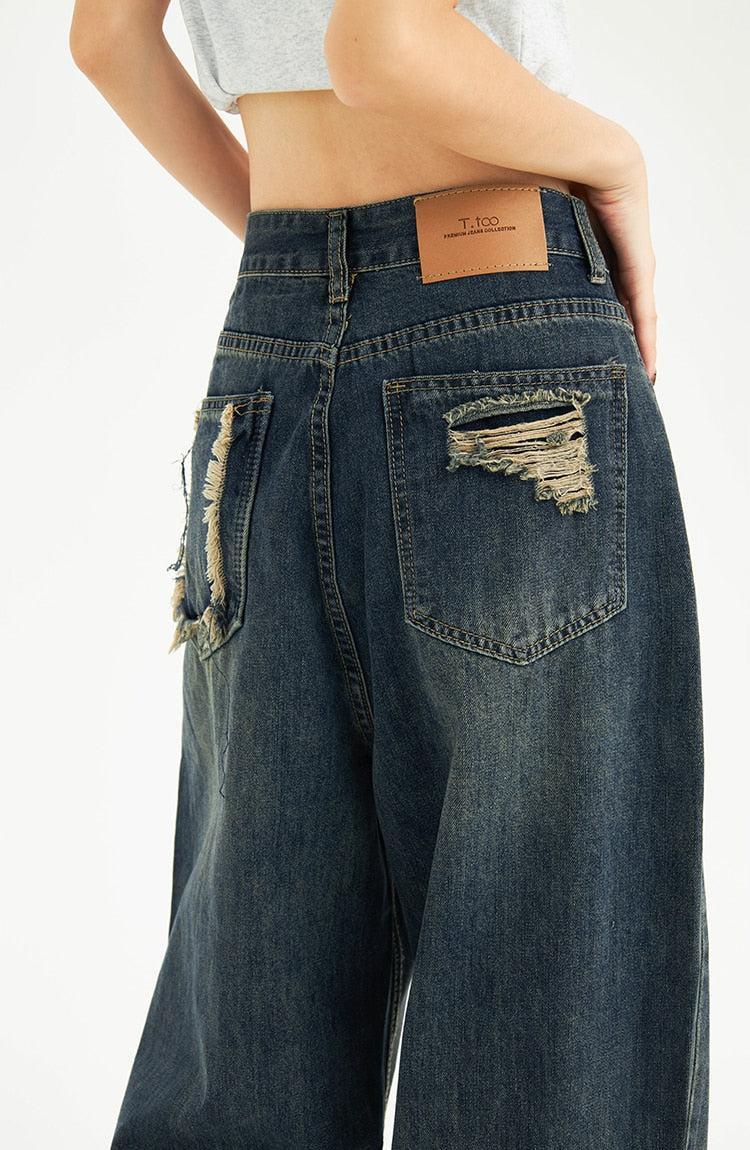Style Core Aesthetics, New Style Trends - Distressed Pockets Wide Leg Baggy Jeans Style Core Aesthetics, New Style Trends - Distressed Pockets Wide Leg Baggy Jeans