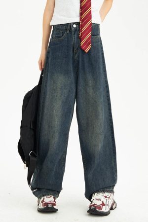 Style Core Aesthetics, New Style Trends - Distressed Pockets Wide Leg Baggy Jeans
