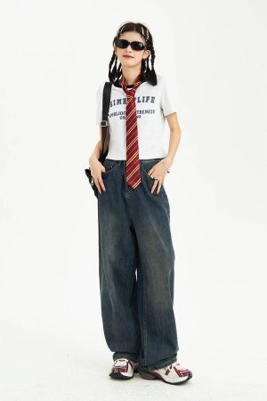 Style Core Aesthetics, New Style Trends - Distressed Pockets Wide Leg Baggy Jeans