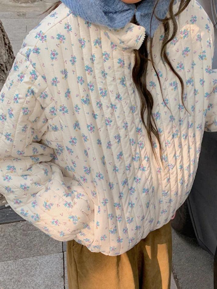 Style Core Aesthetics, New Style Trends - Ditsy Floral Print Zip Up Jacket Style Core Aesthetics, New Style Trends - Ditsy Floral Print Zip Up Jacket