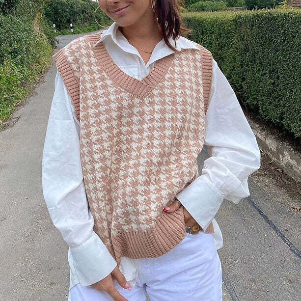 Style Core Aesthetics, New Style Trends - Dogtooth Check Vest Style Core Aesthetics, New Style Trends - Dogtooth Check Vest