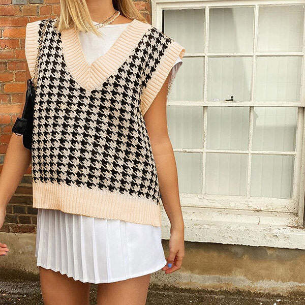 Style Core Aesthetics, New Style Trends - Dogtooth Check Vest Style Core Aesthetics, New Style Trends - Dogtooth Check Vest