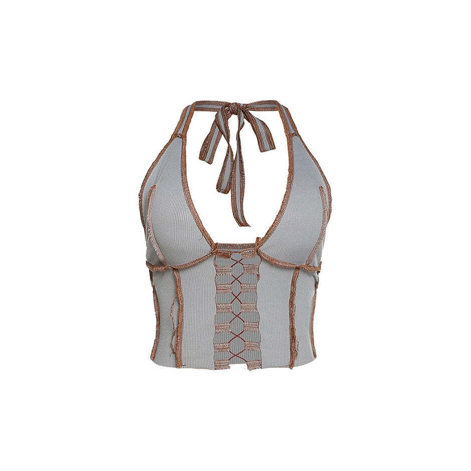 Style Core Aesthetics, New Style Trends - Don't Try It Lace-Up Halter Top