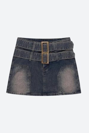 Style Core Aesthetics, New Style Trends - Double Belted Denim Mini Skort